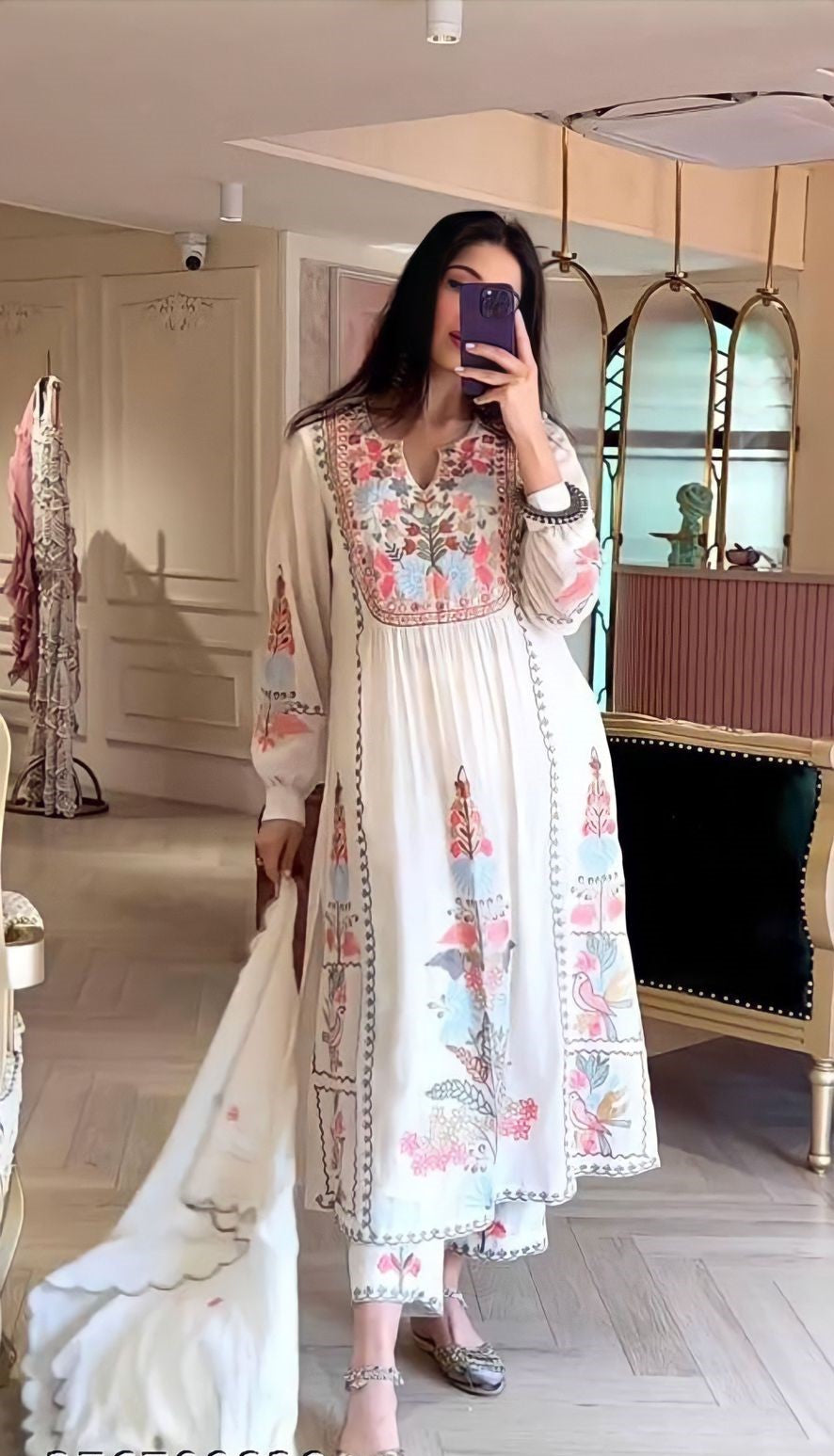 Georgette Embroidered Straight Kurta with Palazzo & Dupatta Set