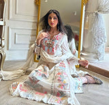 Georgette Embroidered Straight Kurta with Palazzo & Dupatta Set