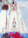 Georgette Embroidered Straight Kurta with Palazzo & Dupatta Set