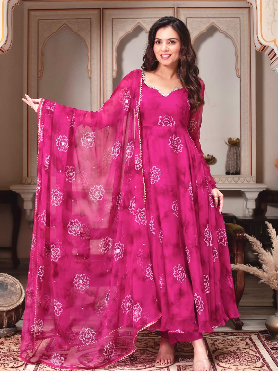 Designer Digital Print Anarkali Set with Mirror Work