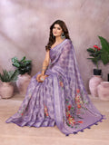 Lavender Floral Linen Shimmer Saree