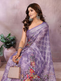 Lavender Floral Linen Shimmer Saree