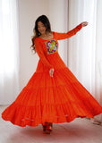 Designer Laheriya Print Anarkali Gown with Gamthi Work
