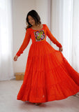 Designer Laheriya Print Anarkali Gown with Gamthi Work