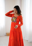 Designer Laheriya Print Anarkali Gown with Gamthi Work