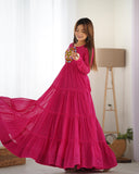 Designer Laheriya Print Anarkali Gown with Gamthi Work