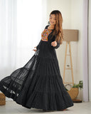 Designer Laheriya Print Anarkali Gown with Gamthi Work