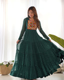 Designer Laheriya Print Anarkali Gown with Gamthi Work