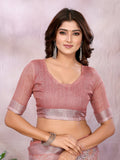 Peach Floral Print Linen Shimmer Saree