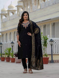 Premium Roman Silk Embroidered Kurti Pant Dupatta Set – Jacquard Meena Dupatta