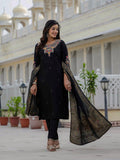 Premium Roman Silk Embroidered Kurti Pant Dupatta Set – Jacquard Meena Dupatta