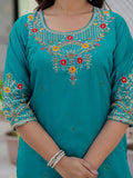 Premium Roman Silk Embroidered Kurti Pant Dupatta Set – Jacquard Meena Dupatta
