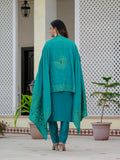 Premium Roman Silk Embroidered Kurti Pant Dupatta Set – Jacquard Meena Dupatta