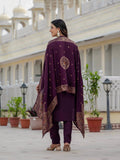 Premium Roman Silk Embroidered Kurti Pant Dupatta Set – Jacquard Meena Dupatta
