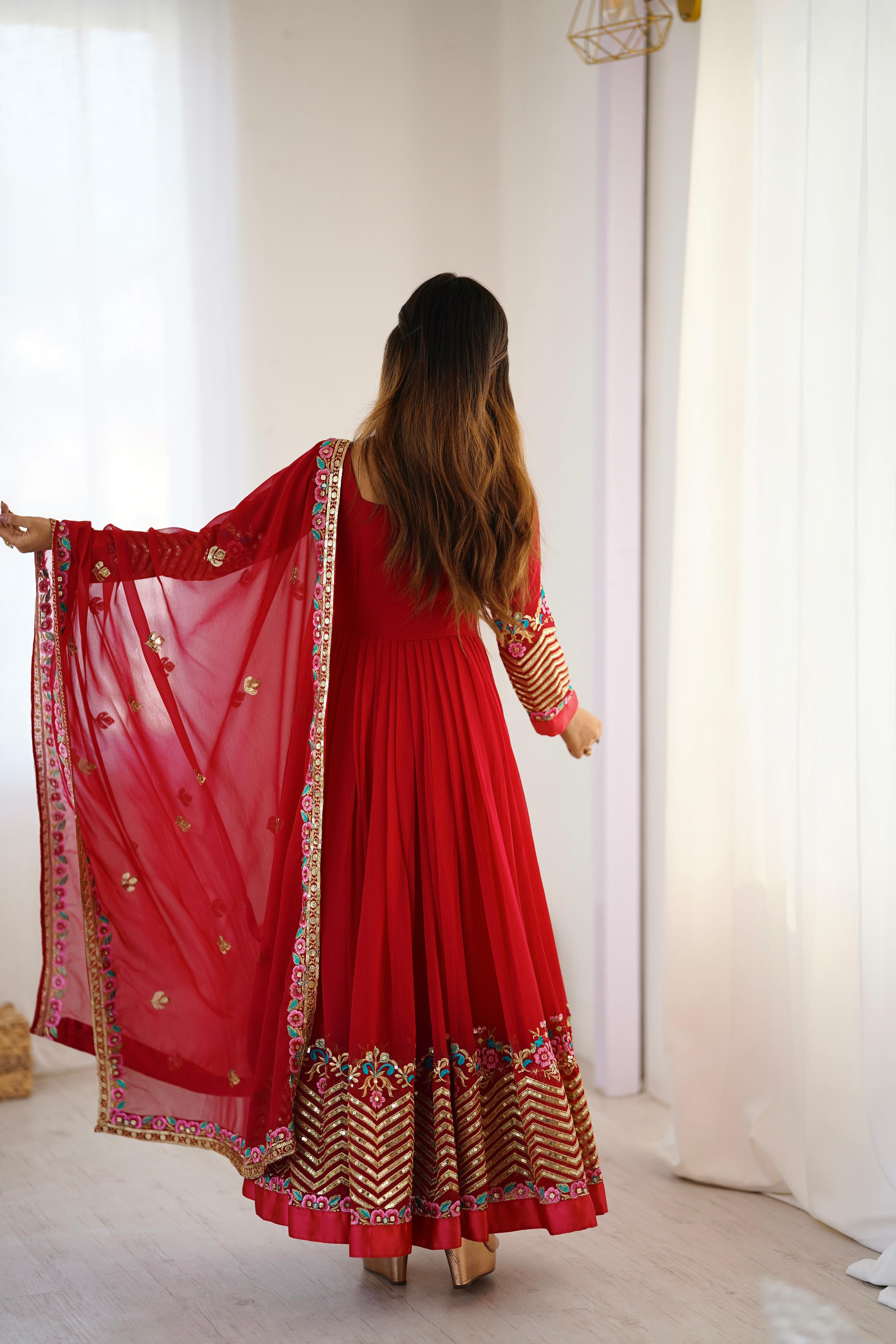 Elegant Embroidered Sequence Designer Anarkali Three Piece Set