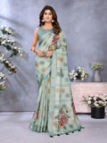Mint Green Floral Printed Saree