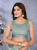 Mint Green Floral Printed Saree