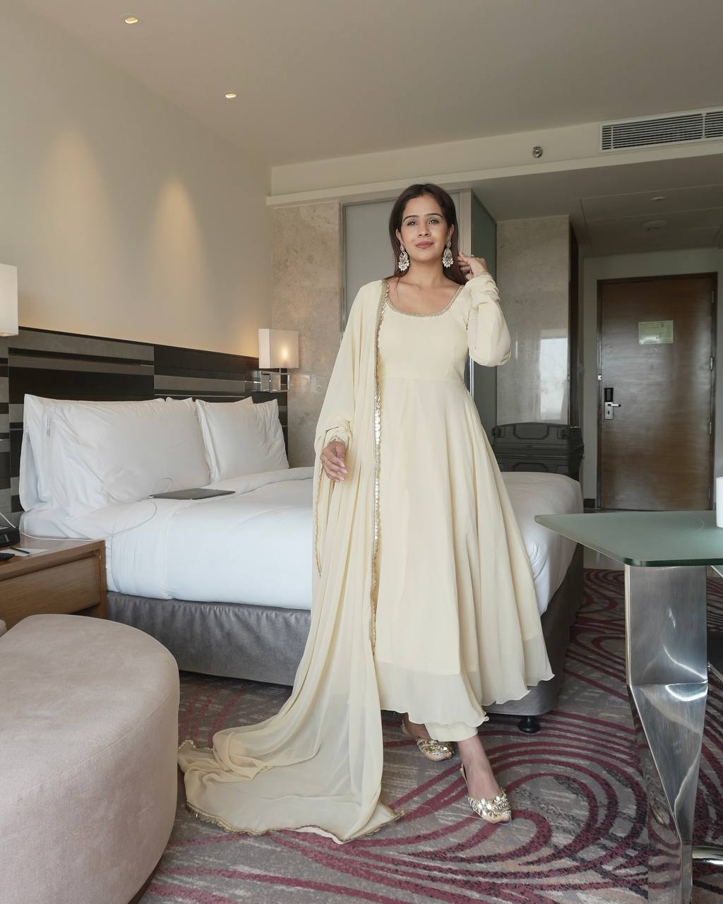 Anarkali Style Heavy Fox Georgette Gown with Pant & Dupatta