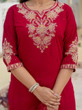 Premium Roman Silk Embroidered Kurti Pant Dupatta Set – Jacquard Dupatta