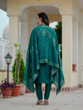 Premium Roman Silk Embroidered Kurti Pant Dupatta Set – Jacquard Dupatta