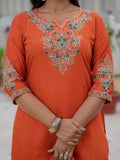 Premium Roman Silk Embroidered Kurti Pant Dupatta Set – Jacquard Dupatta