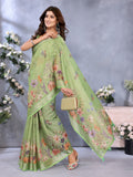 Lime Green Floral Printed Saree