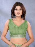 Lime Green Floral Printed Saree