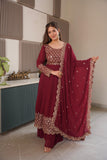 Heavy Faux Georgette Embroidered Gown Sharara Set with Dupatta