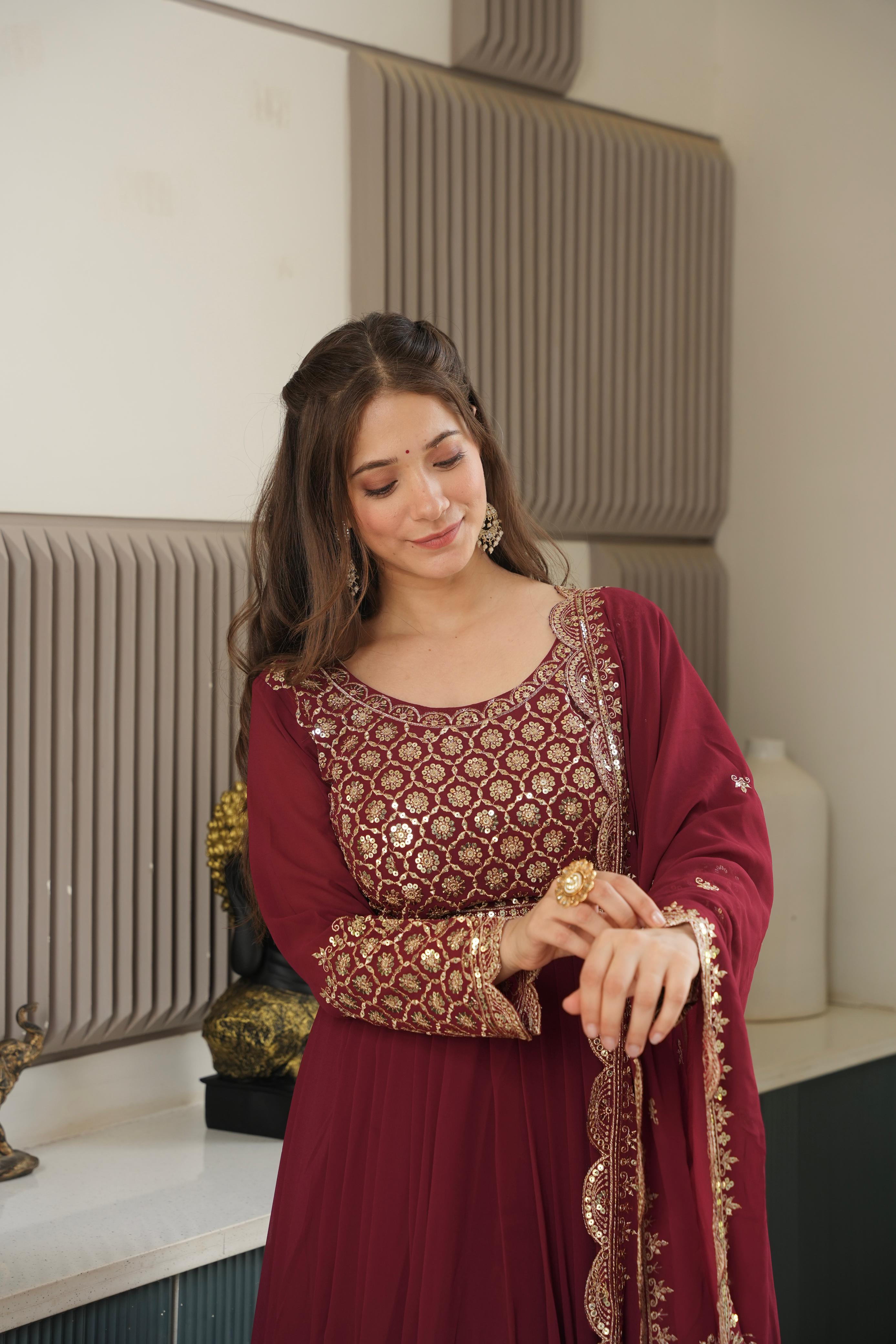 Heavy Faux Georgette Embroidered Gown Sharara Set with Dupatta