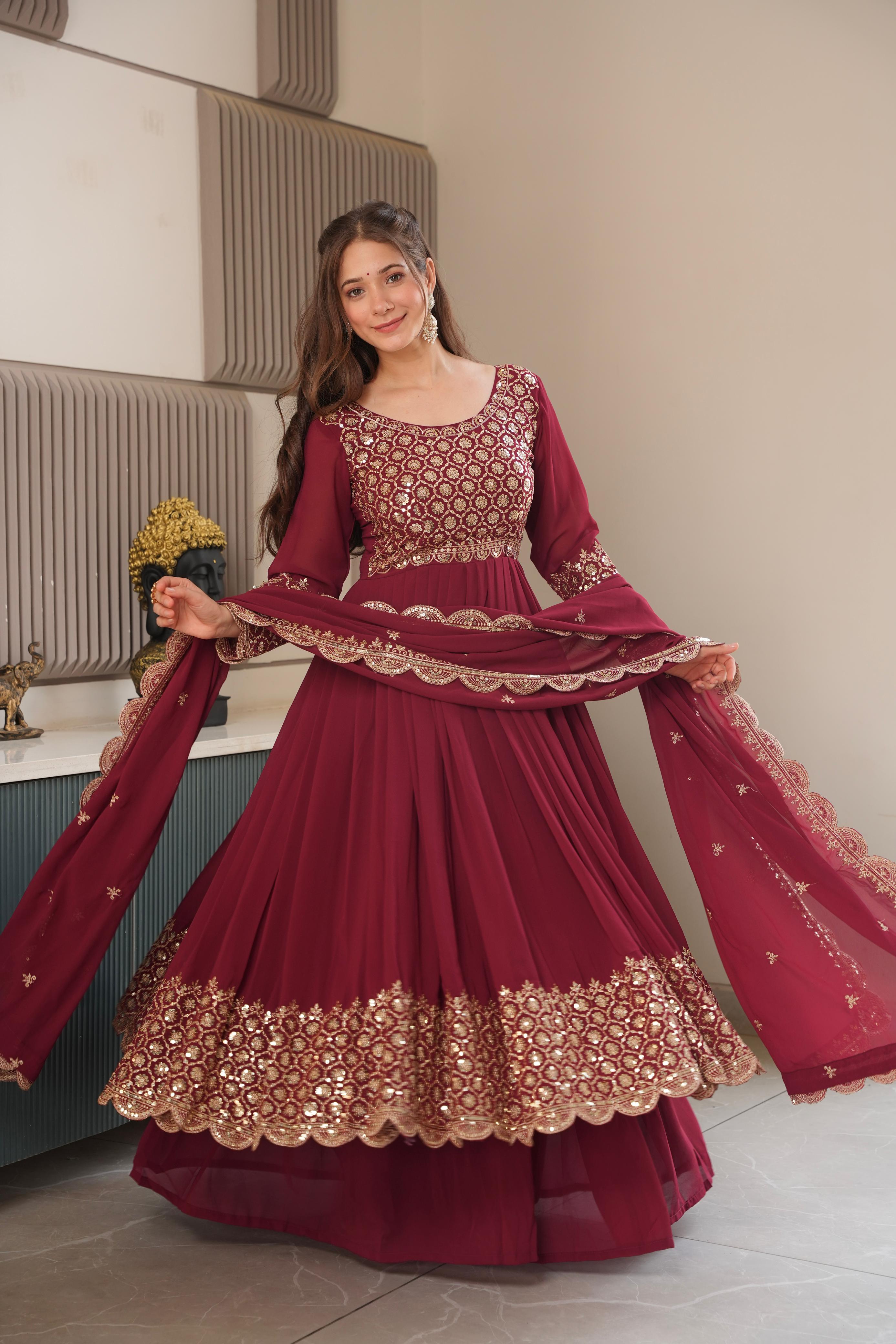Heavy Faux Georgette Embroidered Gown Sharara Set with Dupatta