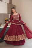Heavy Faux Georgette Embroidered Gown Sharara Set with Dupatta