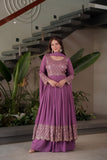 Heavy Faux Georgette Embroidered Gown Sharara Set with Dupatta