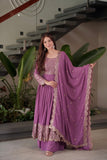 Heavy Faux Georgette Embroidered Gown Sharara Set with Dupatta