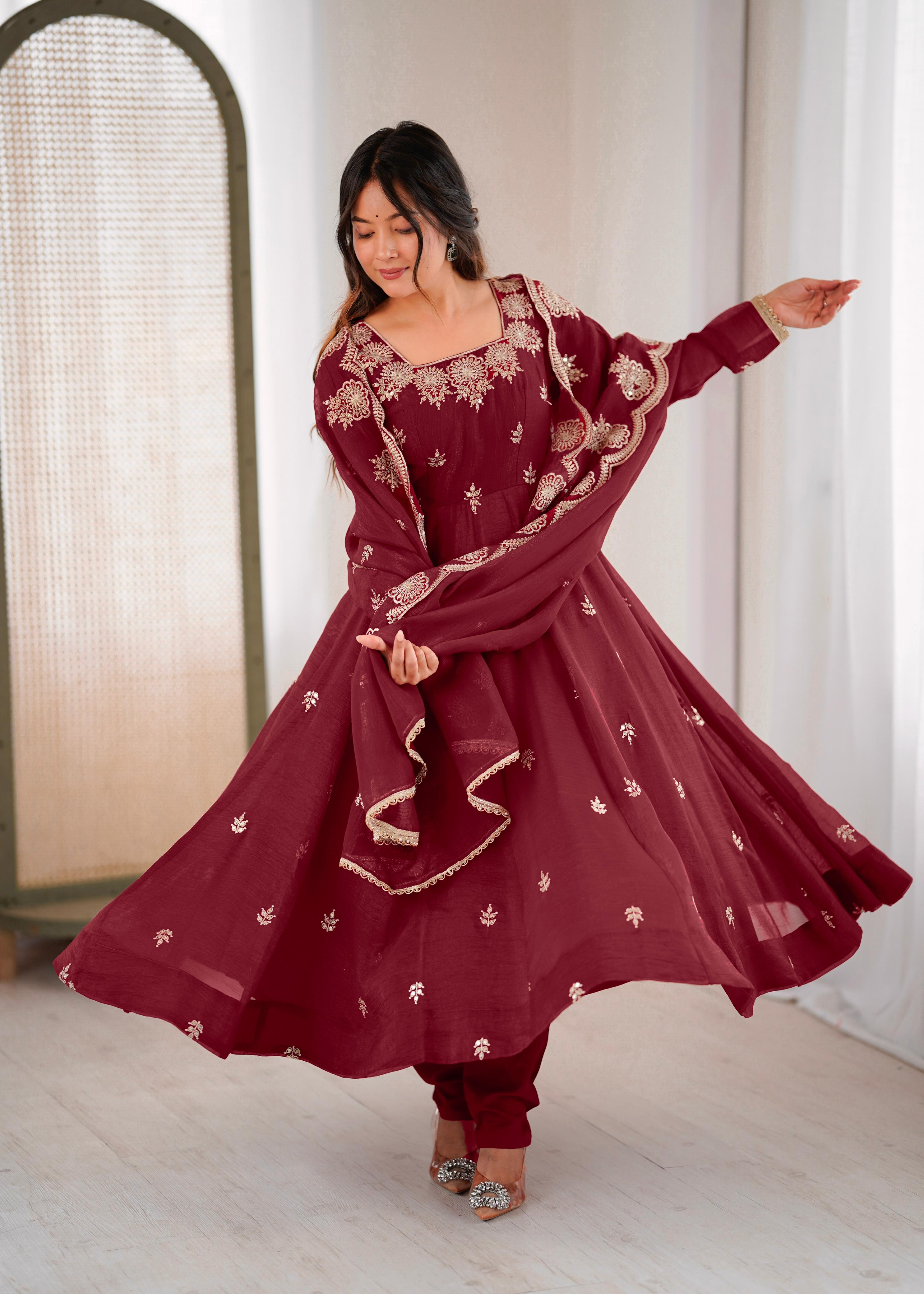 Embroidered Sequence Anarkali Three Piece Set