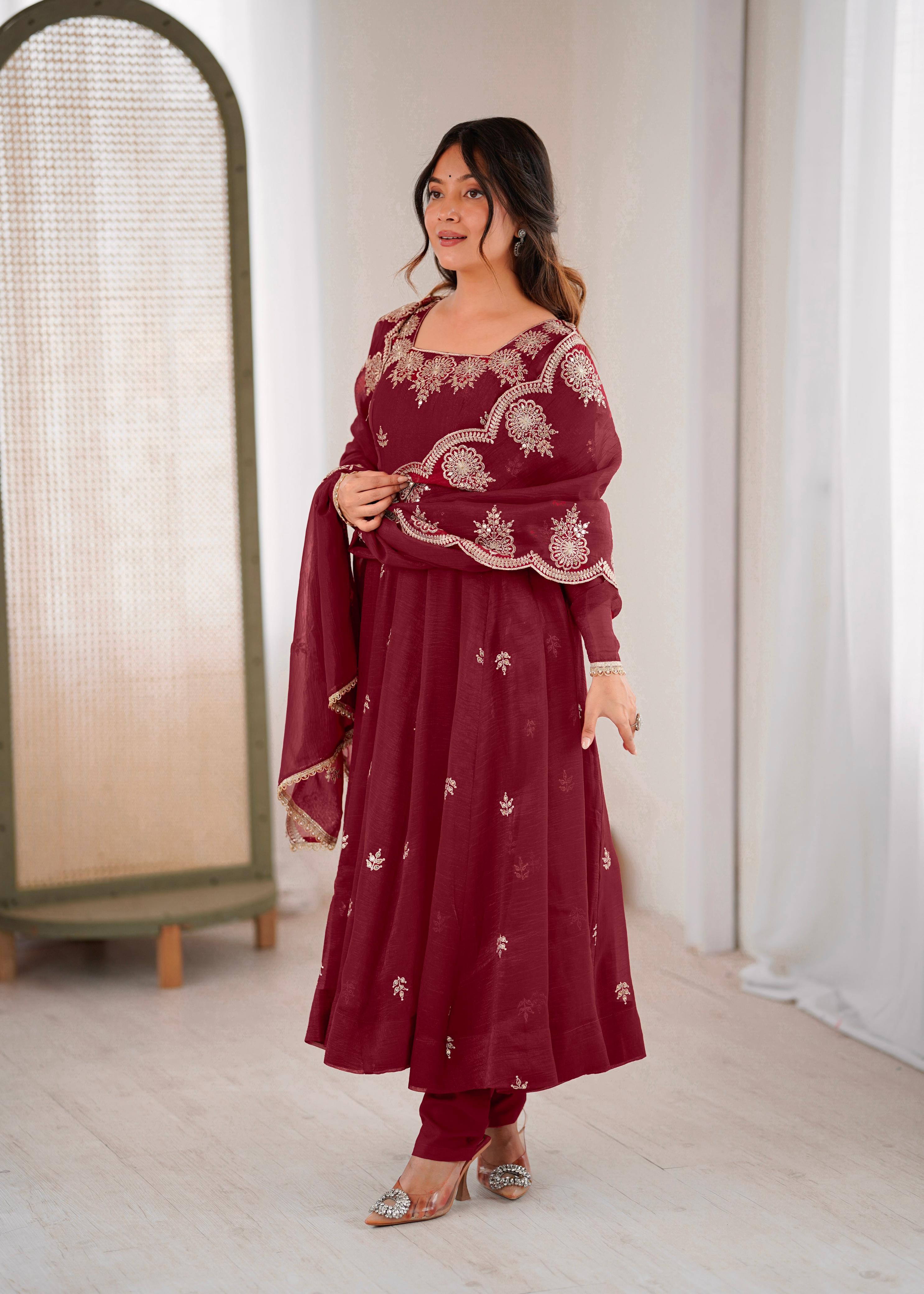 Embroidered Sequence Anarkali Three Piece Set