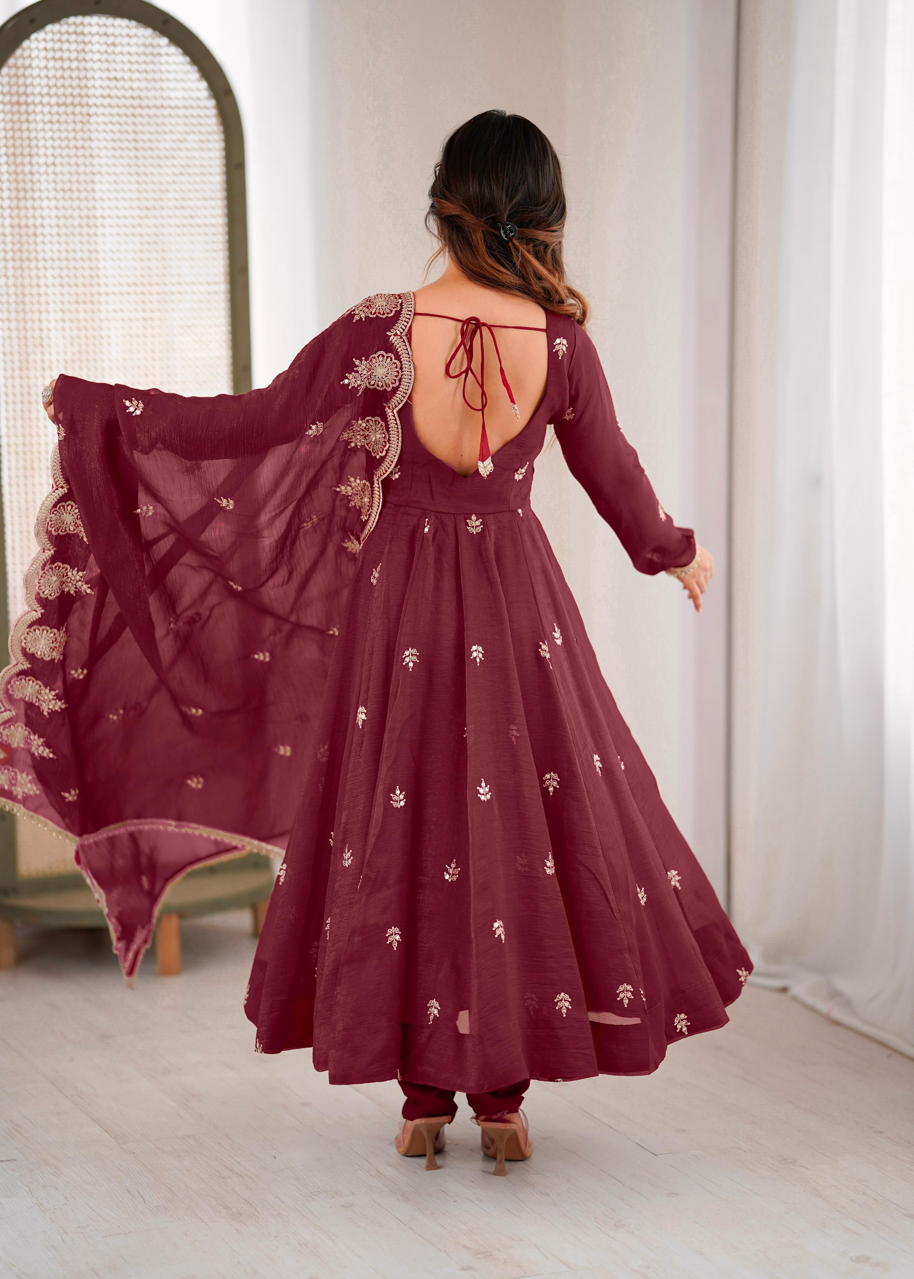 Embroidered Sequence Anarkali Three Piece Set