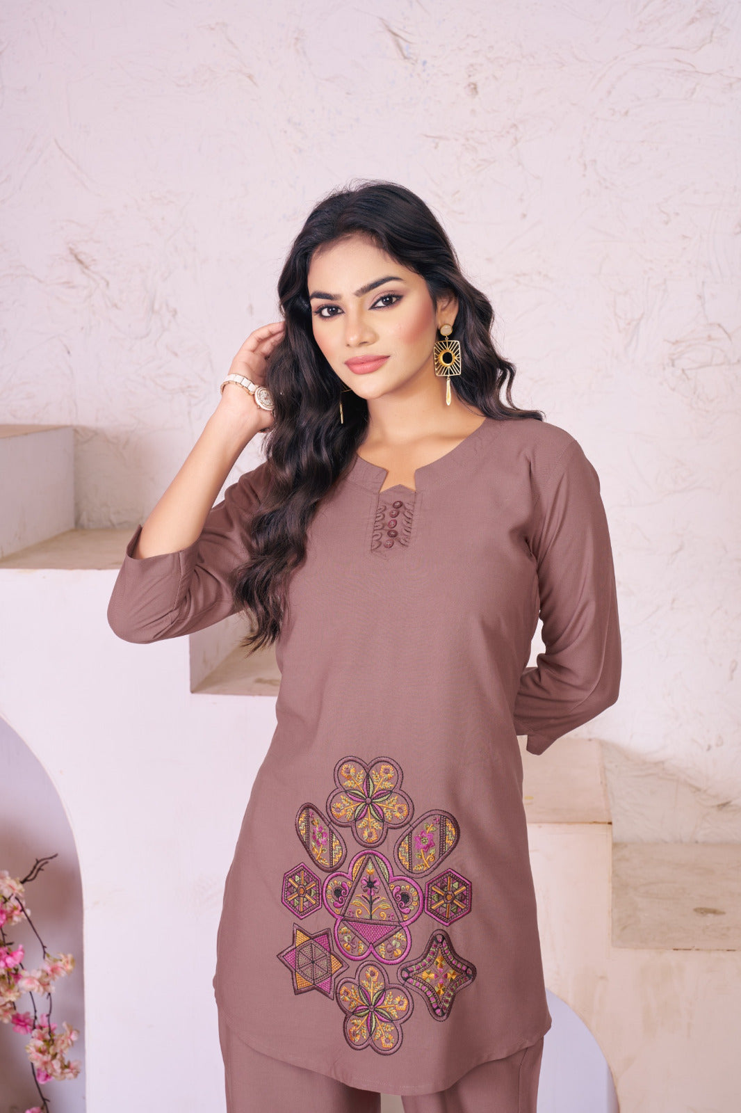 Designer Embroidered Rayon Co-Ords Set – Stylish Top & Pant
