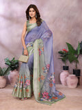 Lavender Green Floral Printed Saree