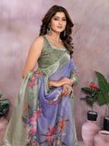 Lavender Green Floral Printed Saree