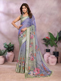 Lavender Green Floral Printed Saree