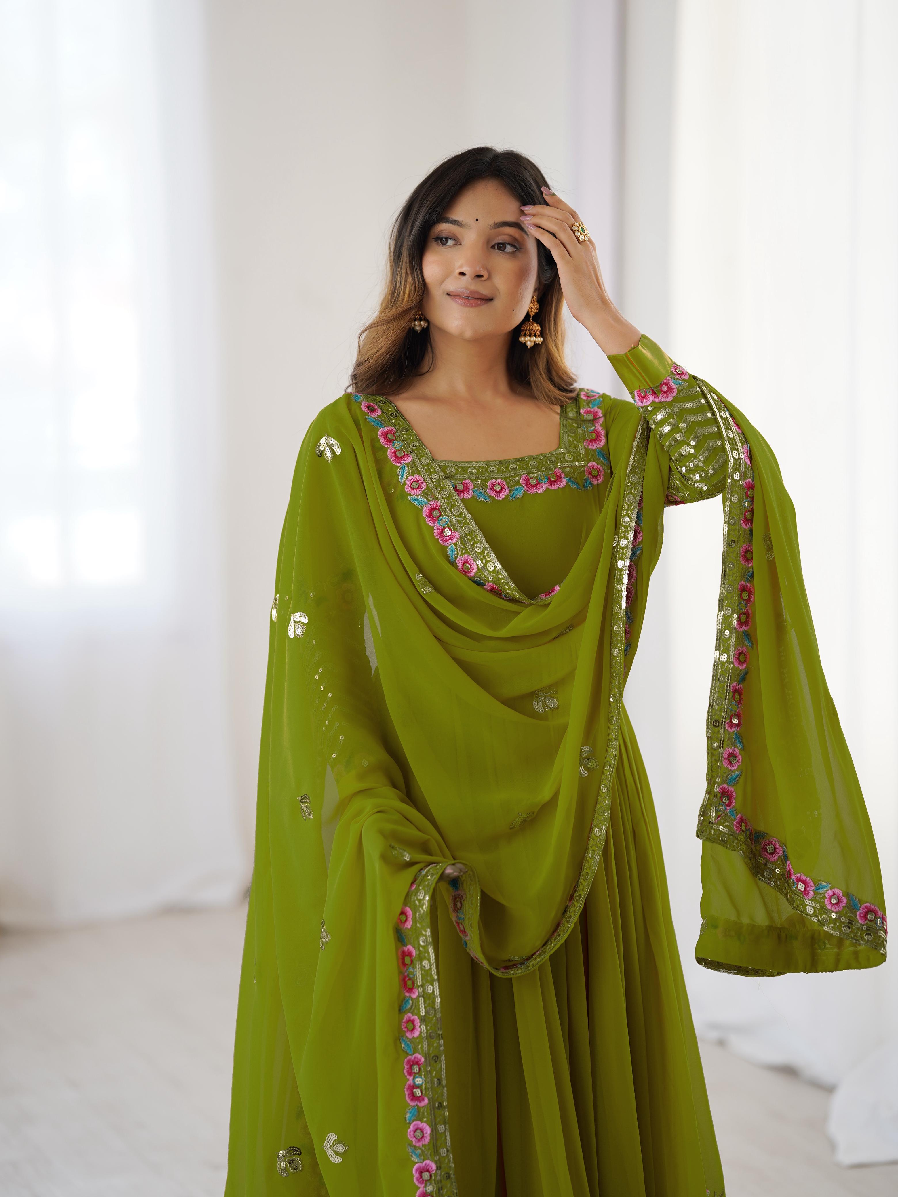 Elegant Embroidered Sequence Anarkali Three Piece Set