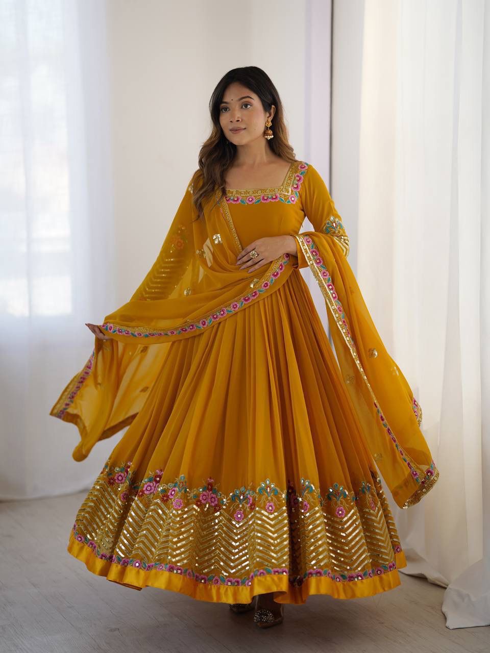 Elegant Embroidered Sequence Anarkali Three Piece Set