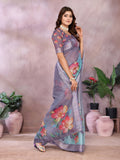 Aqua Blue Floral Printed Saree
