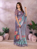 Aqua Blue Floral Printed Saree
