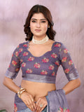 Aqua Blue Floral Printed Saree