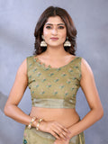 Olive Green Floral Printed Saree