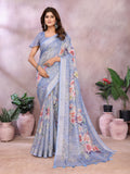 Sky Blue Floral Printed Saree