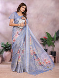 Sky Blue Floral Printed Saree