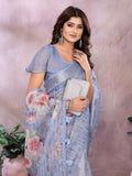 Sky Blue Floral Printed Saree