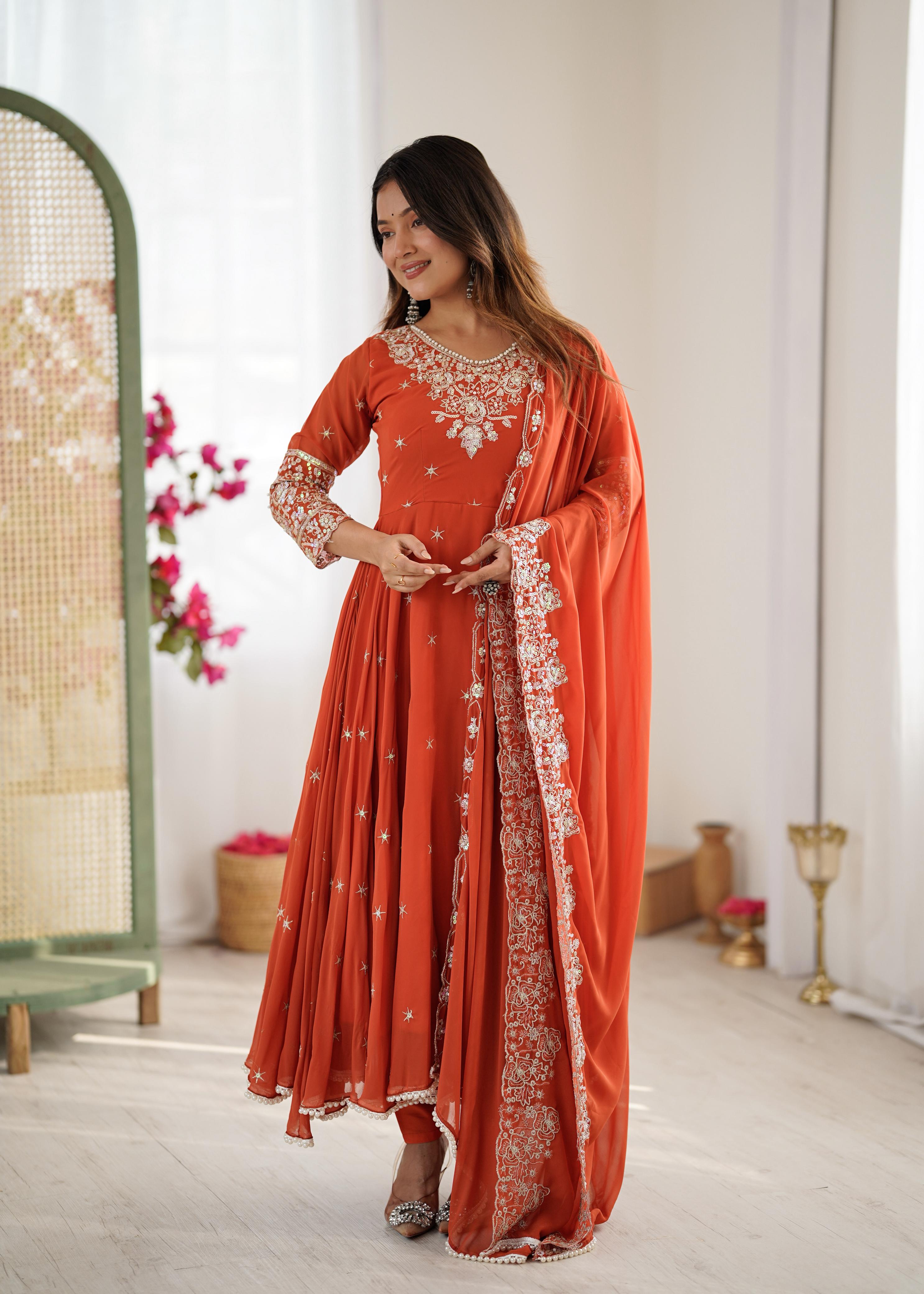 Elegant Embroidered Rainbow Sequence Anarkali Three Piece Set